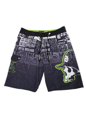 Metal Mulisha Men's Board Shorts, Swim Trunks, Hybrid, Skull, Y2K, Size 38